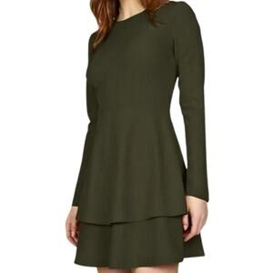 Hutch Dress Womens Size 4 Green Mini Double Layer Peplum Quiet Luxury Minimalist